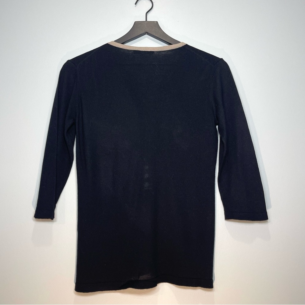 NWOT ARMAND DIRADOURIAN Women's Silk Cashmere Black Sweater Tan Trim Size Small - Picture 2 of 9